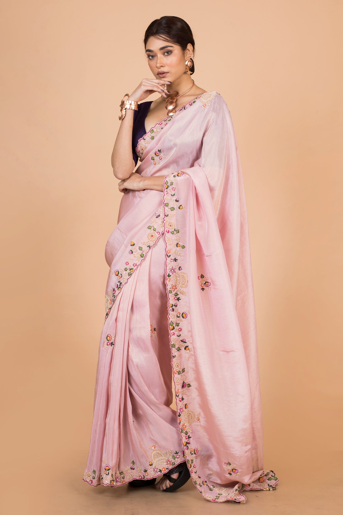 Party Wear Designer Saree In Baby Pink Color