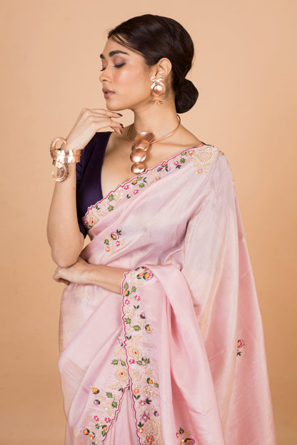 Party Wear Designer Saree In Baby Pink Color