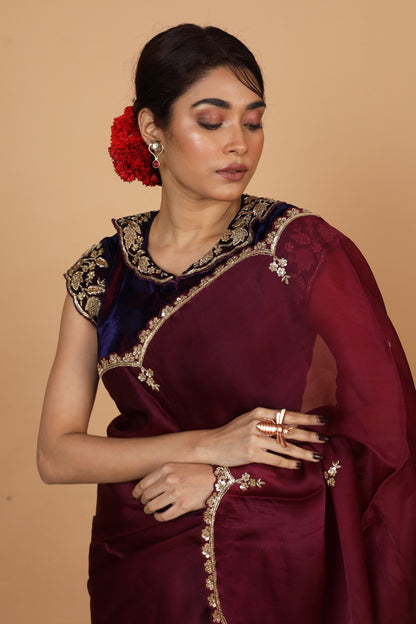 Party Wear Designer Saree In Wine Color