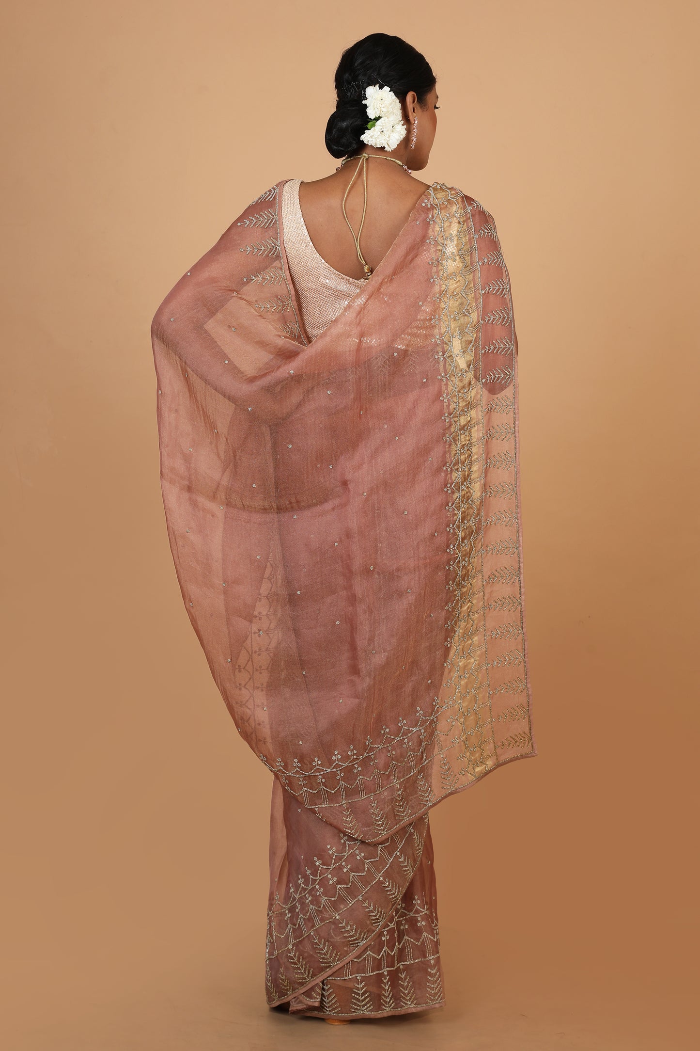 Party Wear Designer Saree In Peach Colour