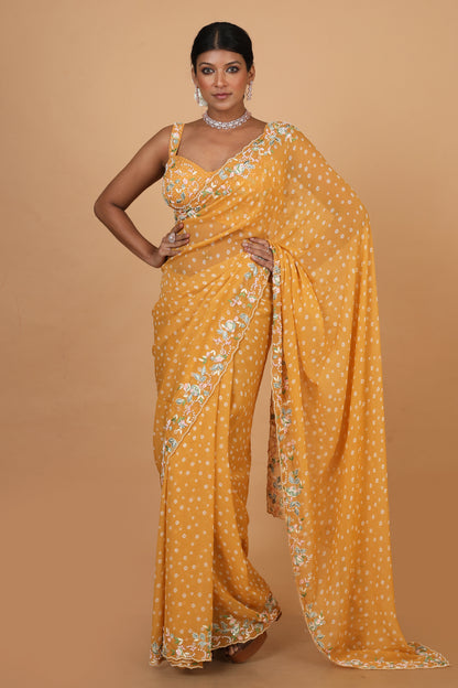 Party Wear Designer Saree In Mustard Colour