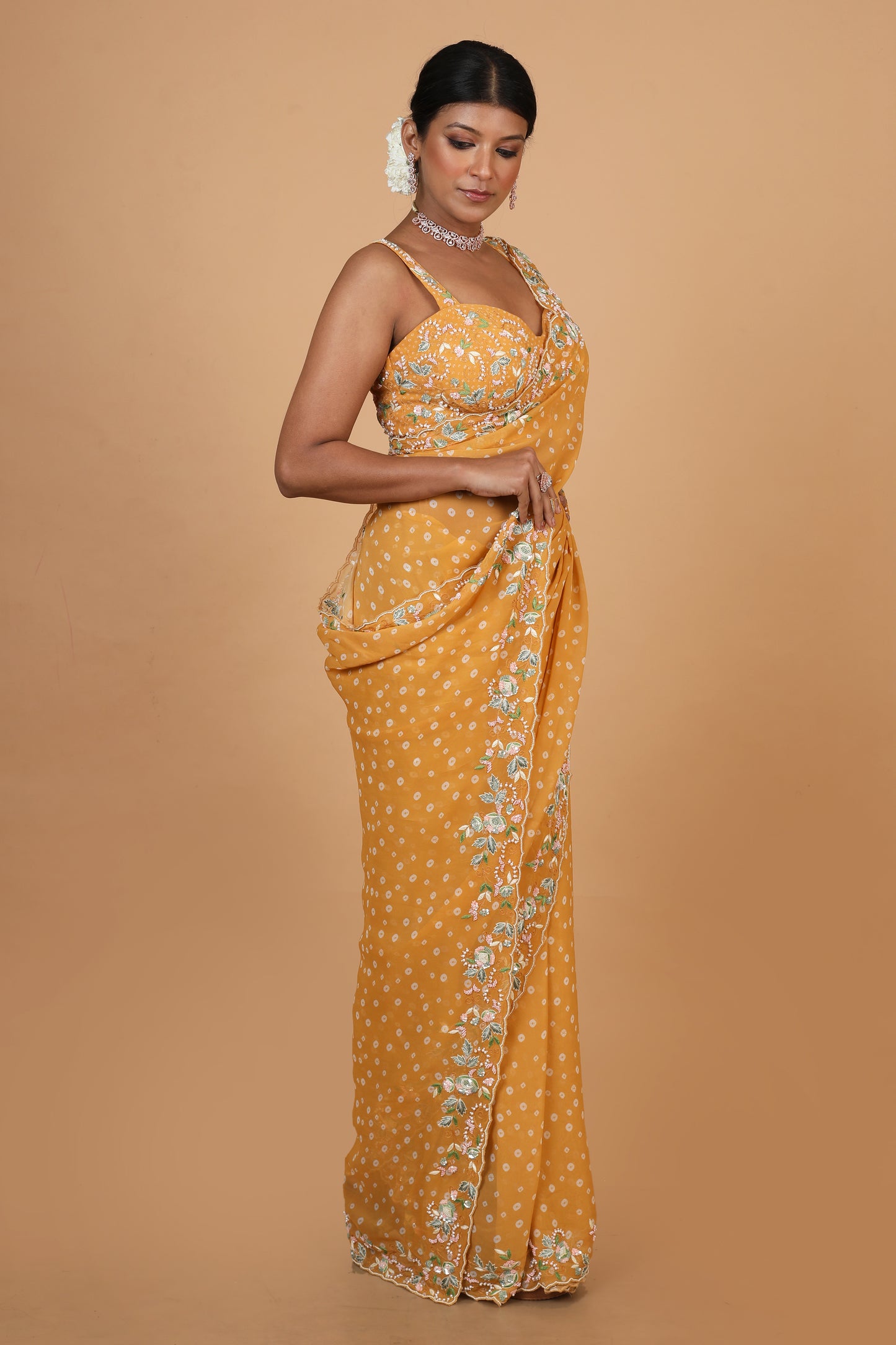 Party Wear Designer Saree In Mustard Colour