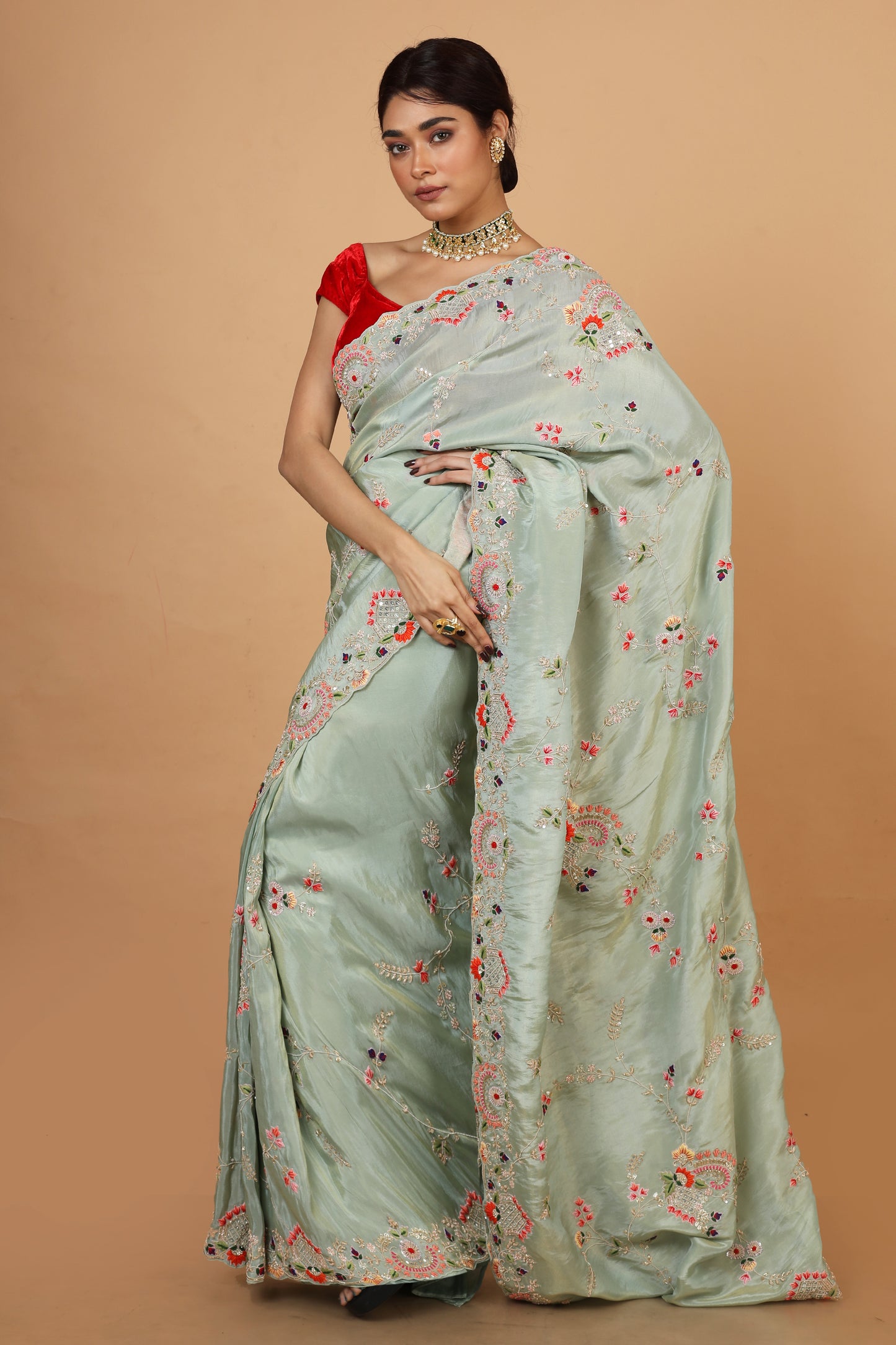 Party Wear Designer Saree In Smoke Grey Color