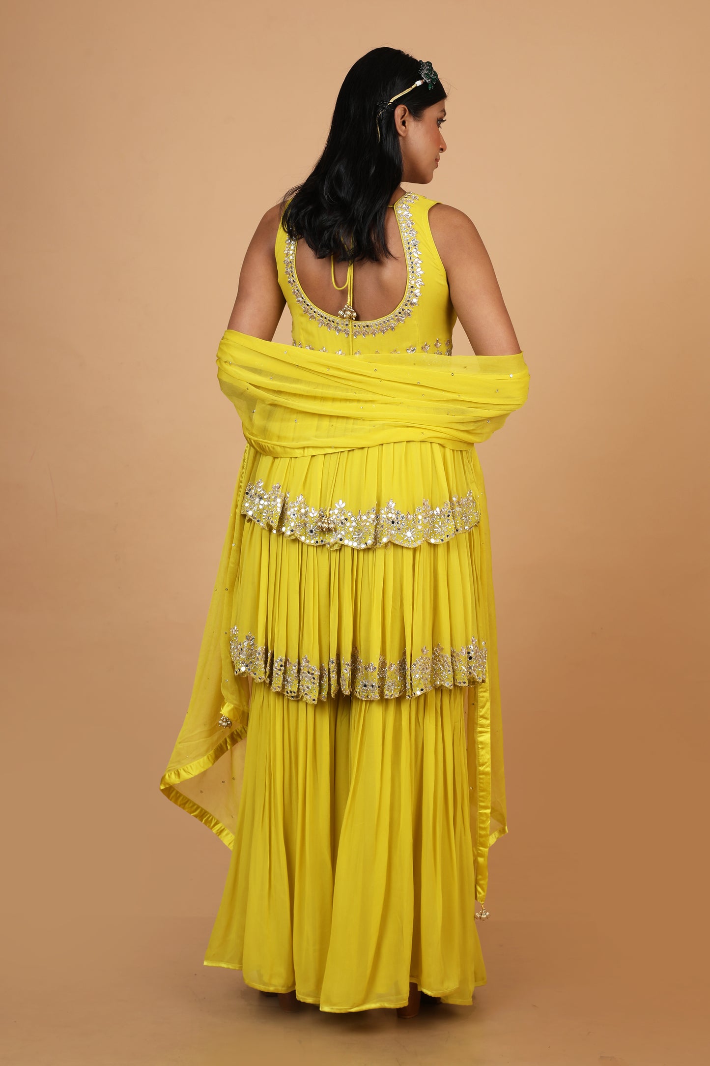 Party Wear Sharara Set In Yellow Color