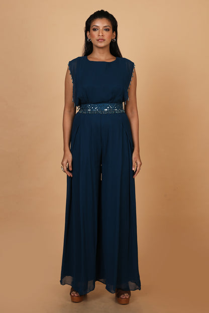 Party Wear Jumpsuit In Navy Blue Colour