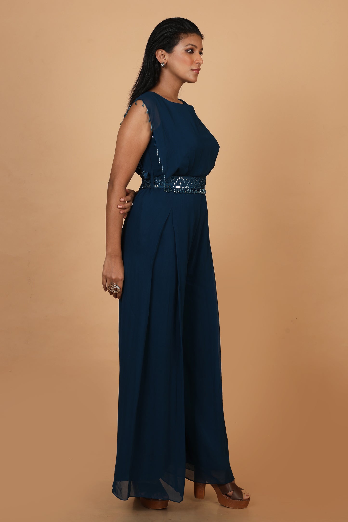 Party Wear Jumpsuit In Navy Blue Colour