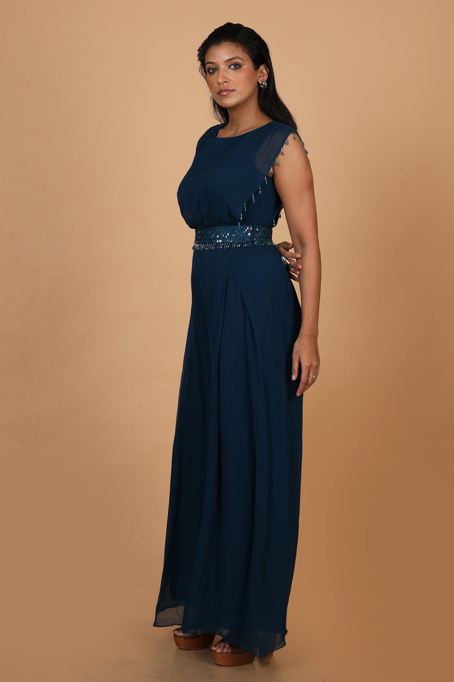 Party Wear Jumpsuit In Navy Blue Colour