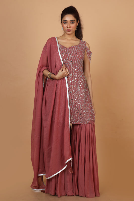 Party Wear Palazzo set In Mauve Color