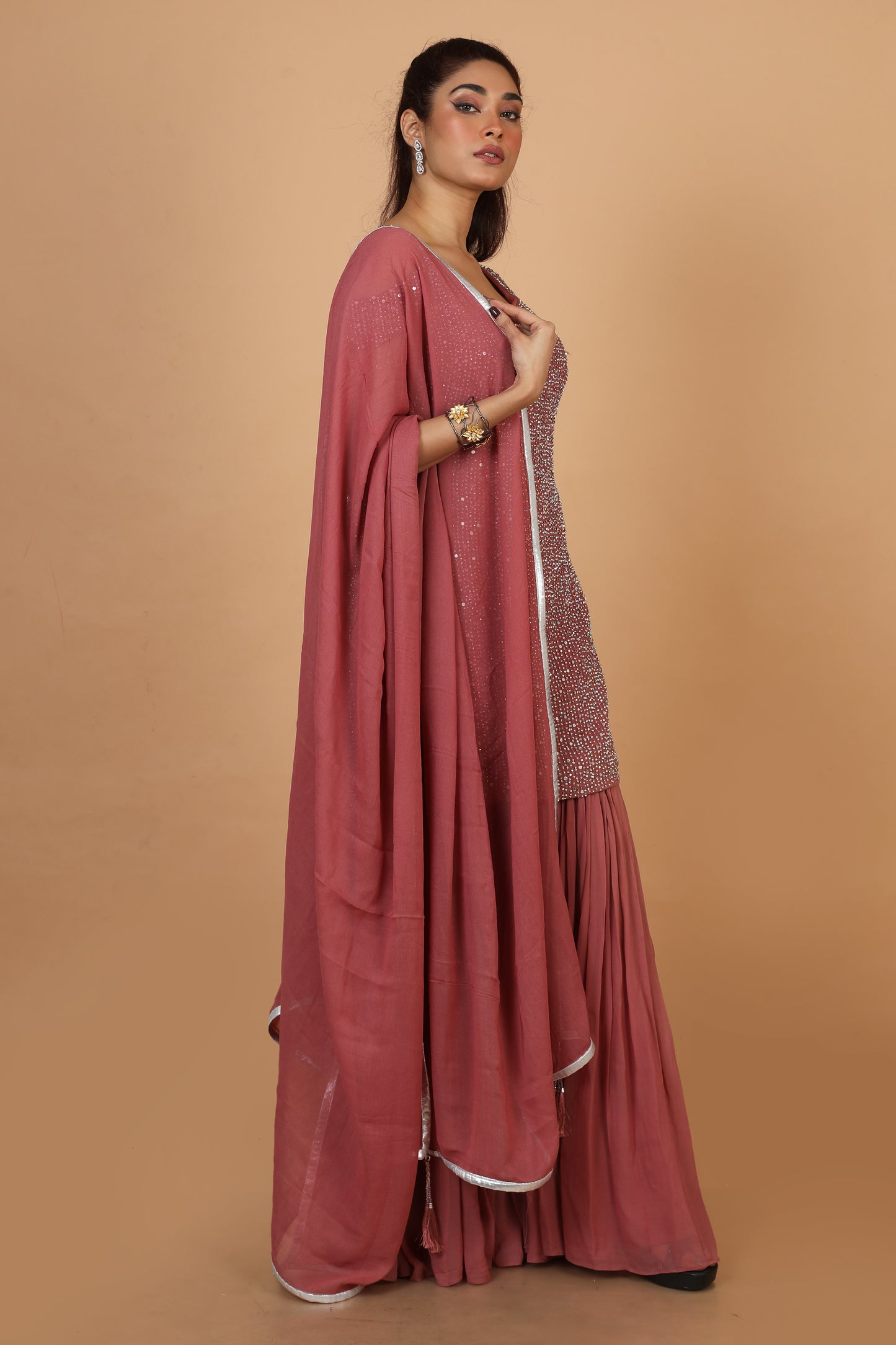 Party Wear Palazzo set In Mauve Color