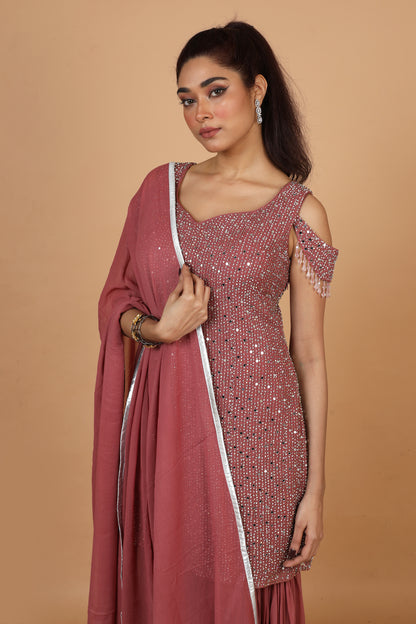 Party Wear Palazzo set In Mauve Color