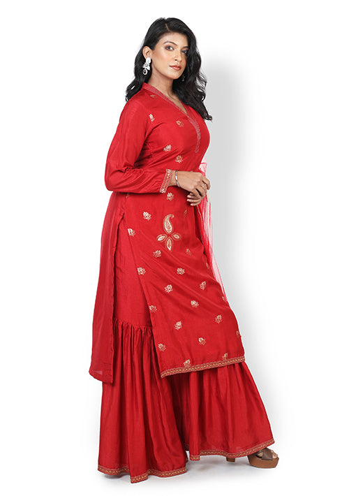 Casual Sharara Set In Red Colour