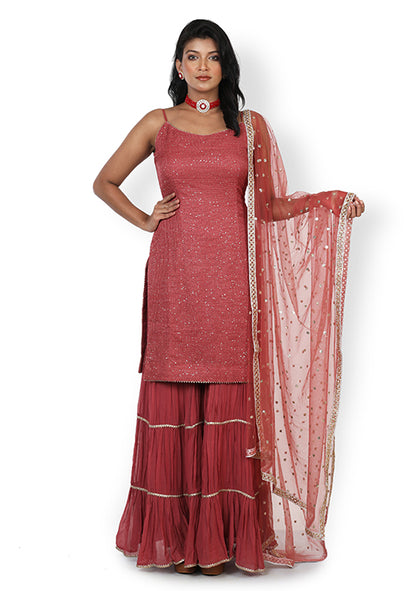 Casual Sharara Set In Peach Color