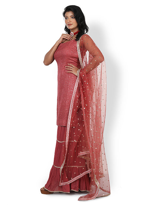 Casual Sharara Set In Peach Color