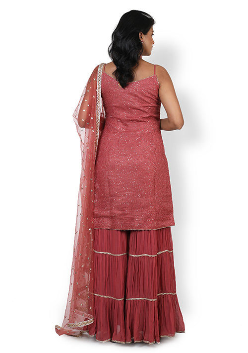 Casual Sharara Set In Peach Color