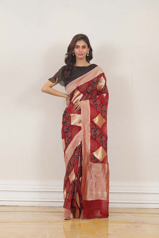 Party Wear Handloom Saree in Red color at online Simaaya