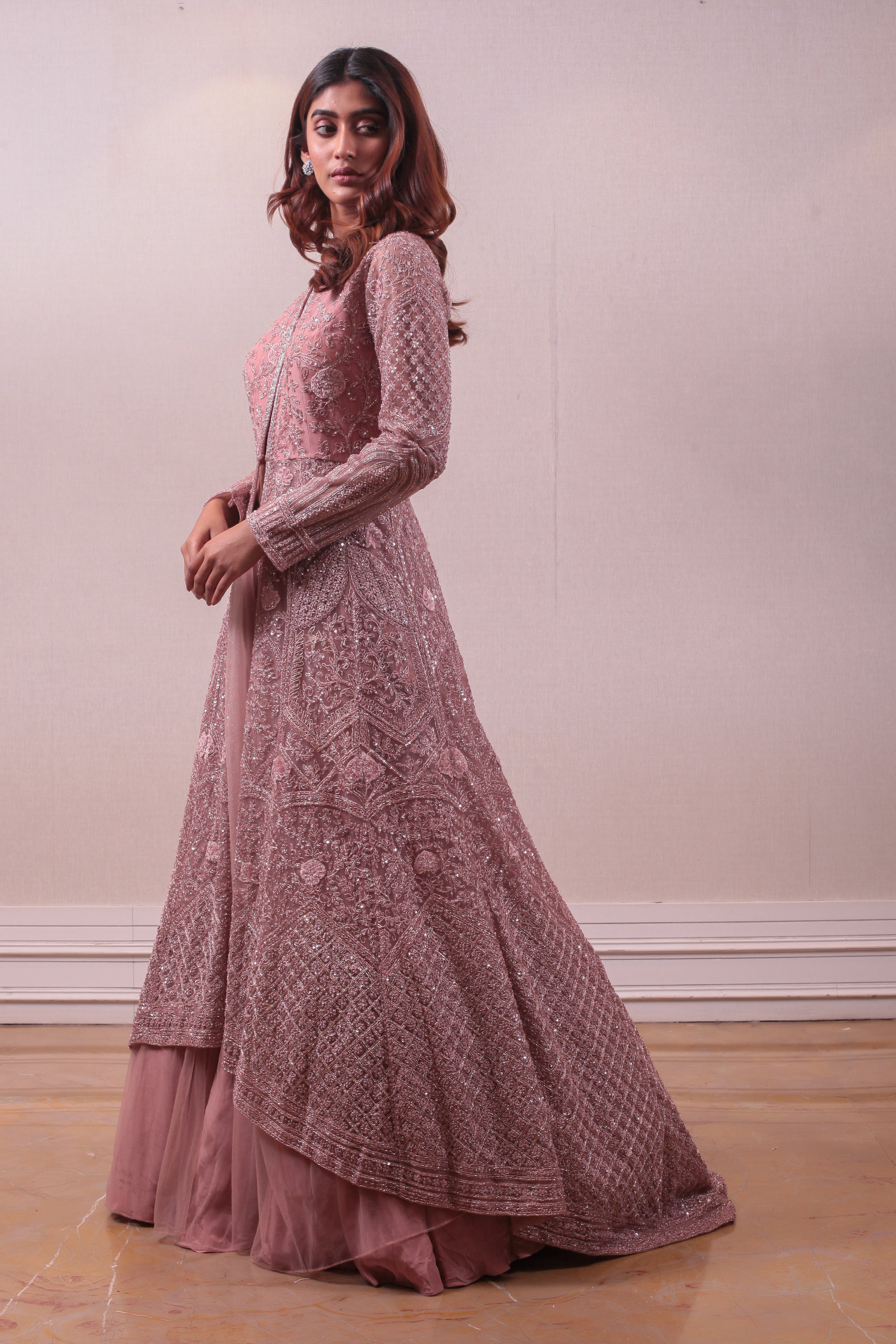 Designer Peach Embellished Gown Simaaya