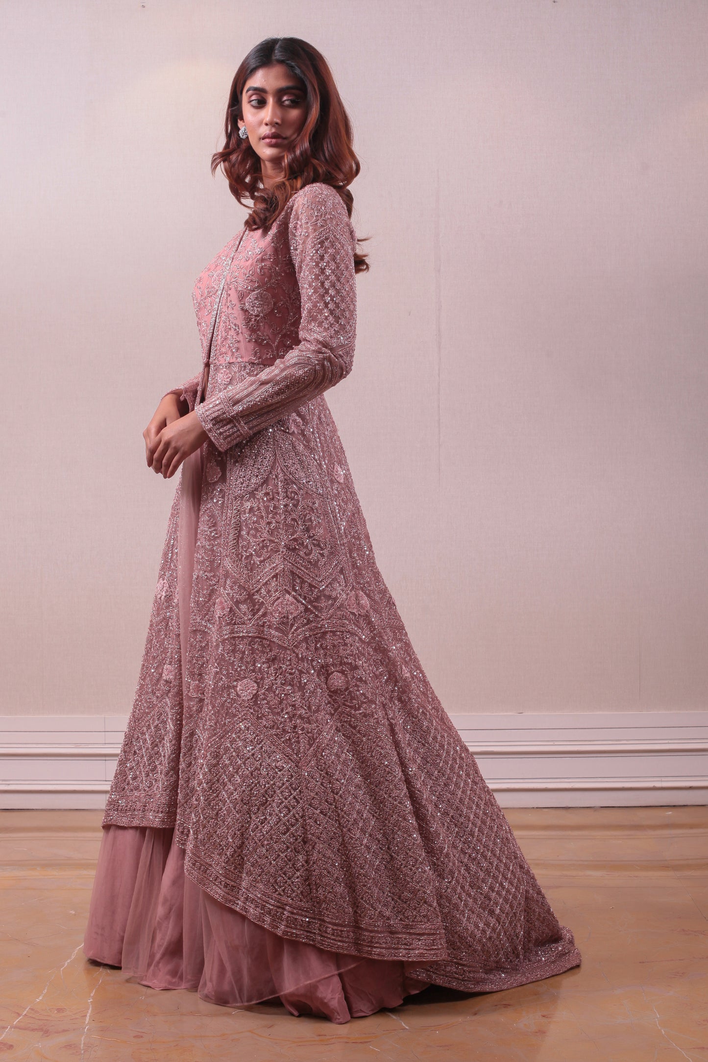 Designer Peach Embellished Gown