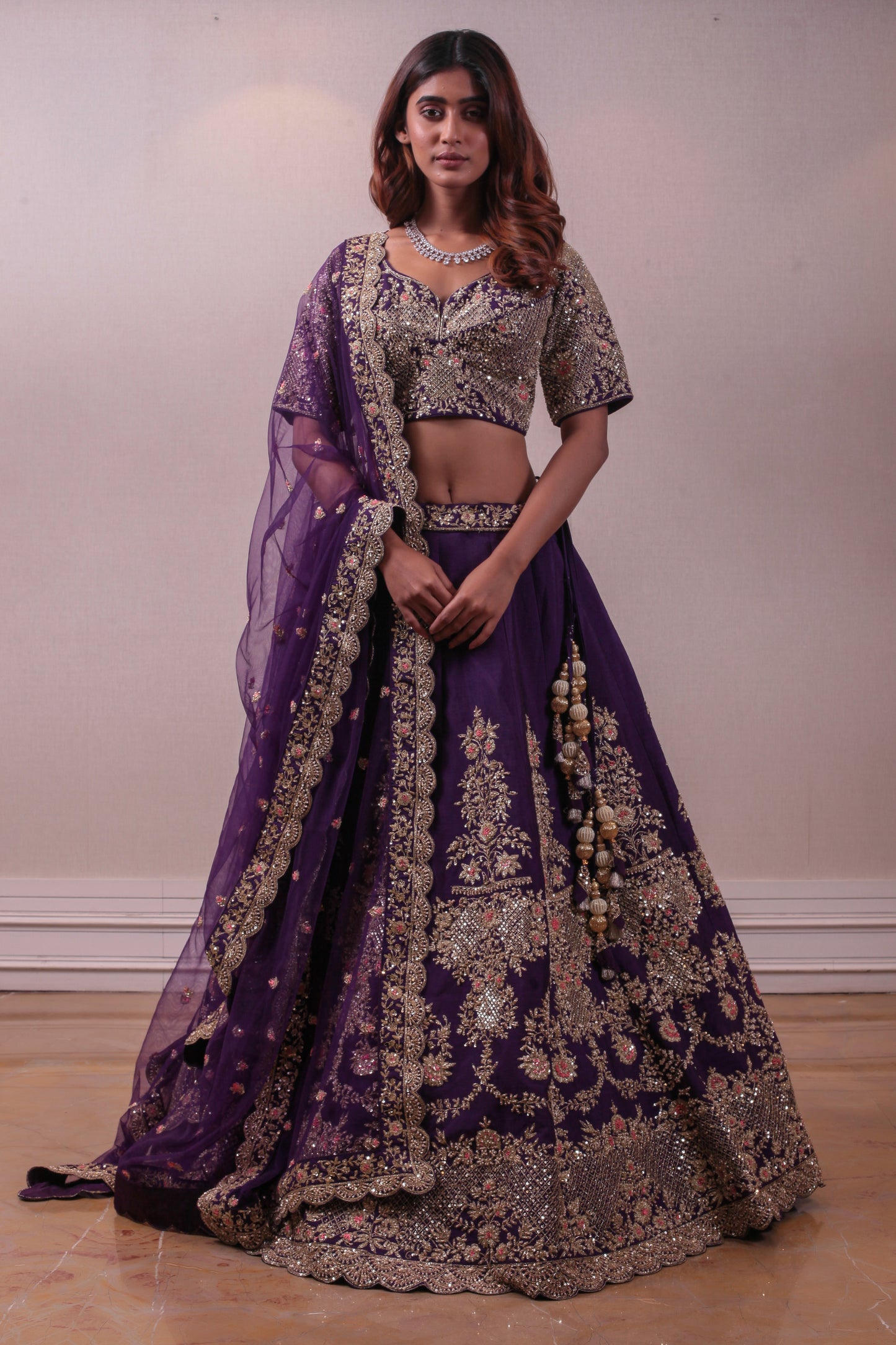 Designer Fuchsia Purple Emerald Lehenga