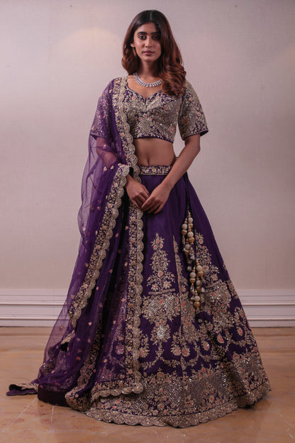 Designer Fuchsia Purple Emerald Lehenga