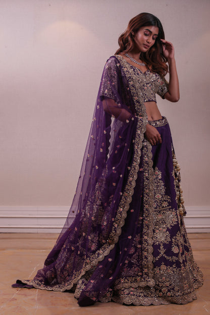 Designer Fuchsia Purple Emerald Lehenga