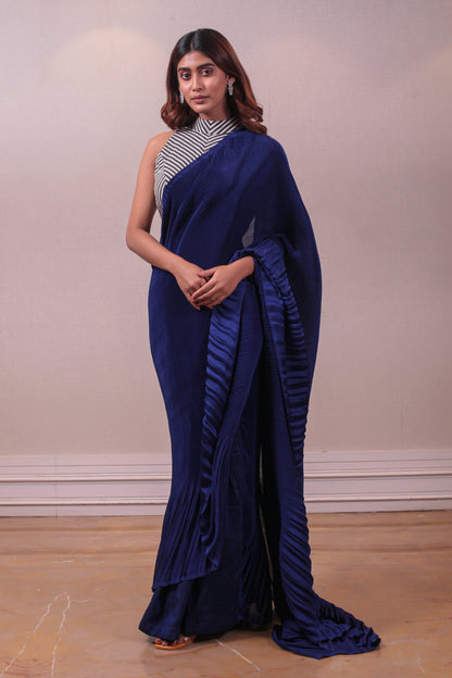 Designer Ultramarine Blue Drape Saree