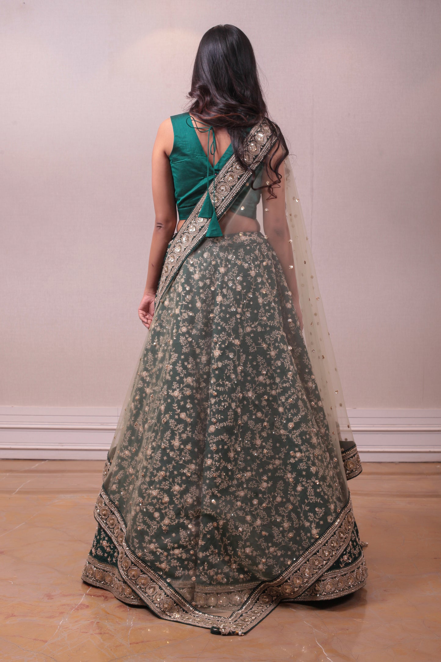 Designer Green Lehenga With Net Embedded Dupatta