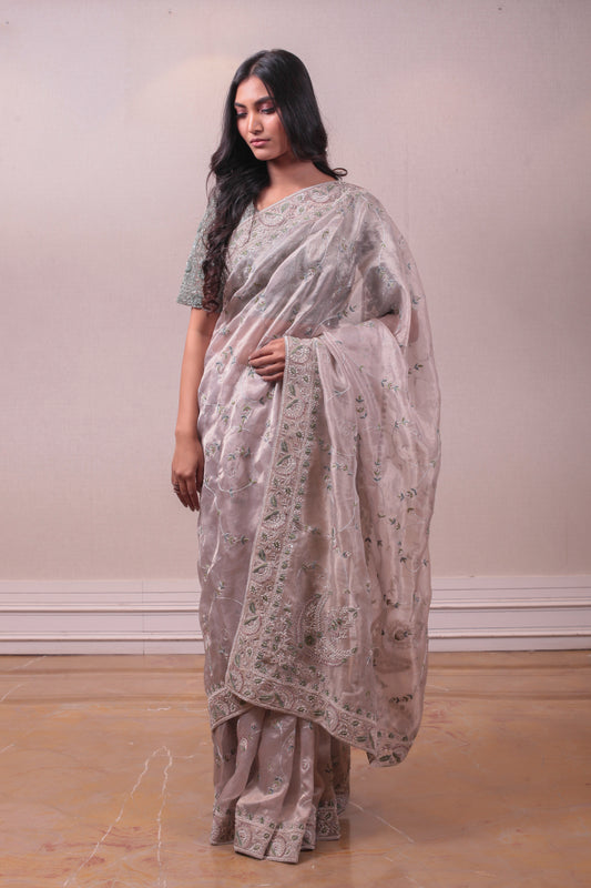 Designer Grey Organza Saree