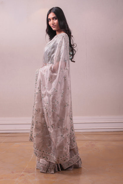 Designer Grey Organza Saree