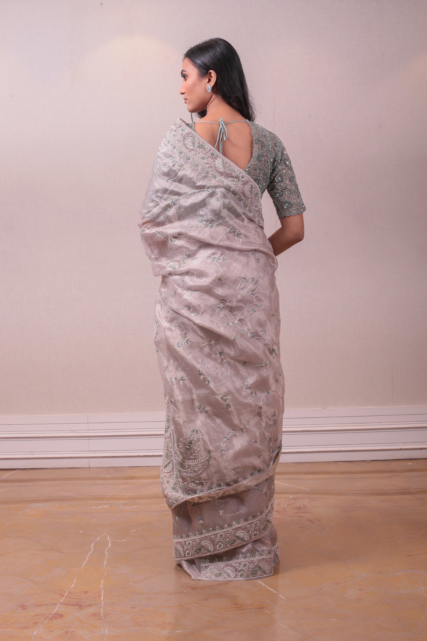 Designer Grey Organza Saree