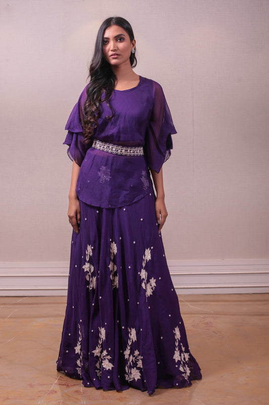 Designer Georgette Purple Embodied Sharara Set