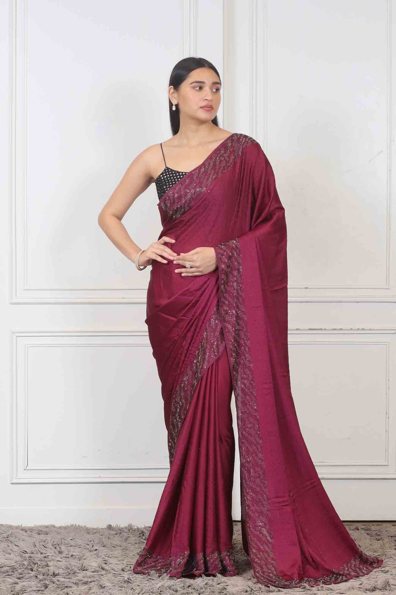 Buy Wine Red Saree for Women Online from India's Luxury Designers 2023