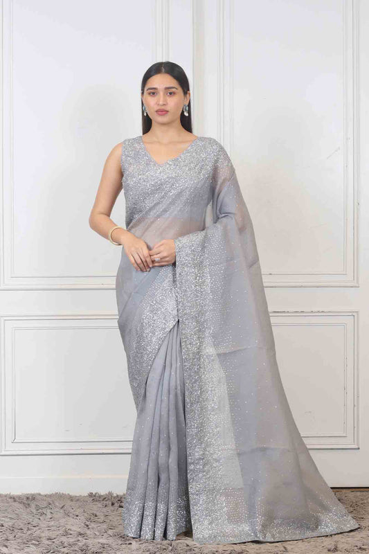 Saree in Grey Color at online Simaaya