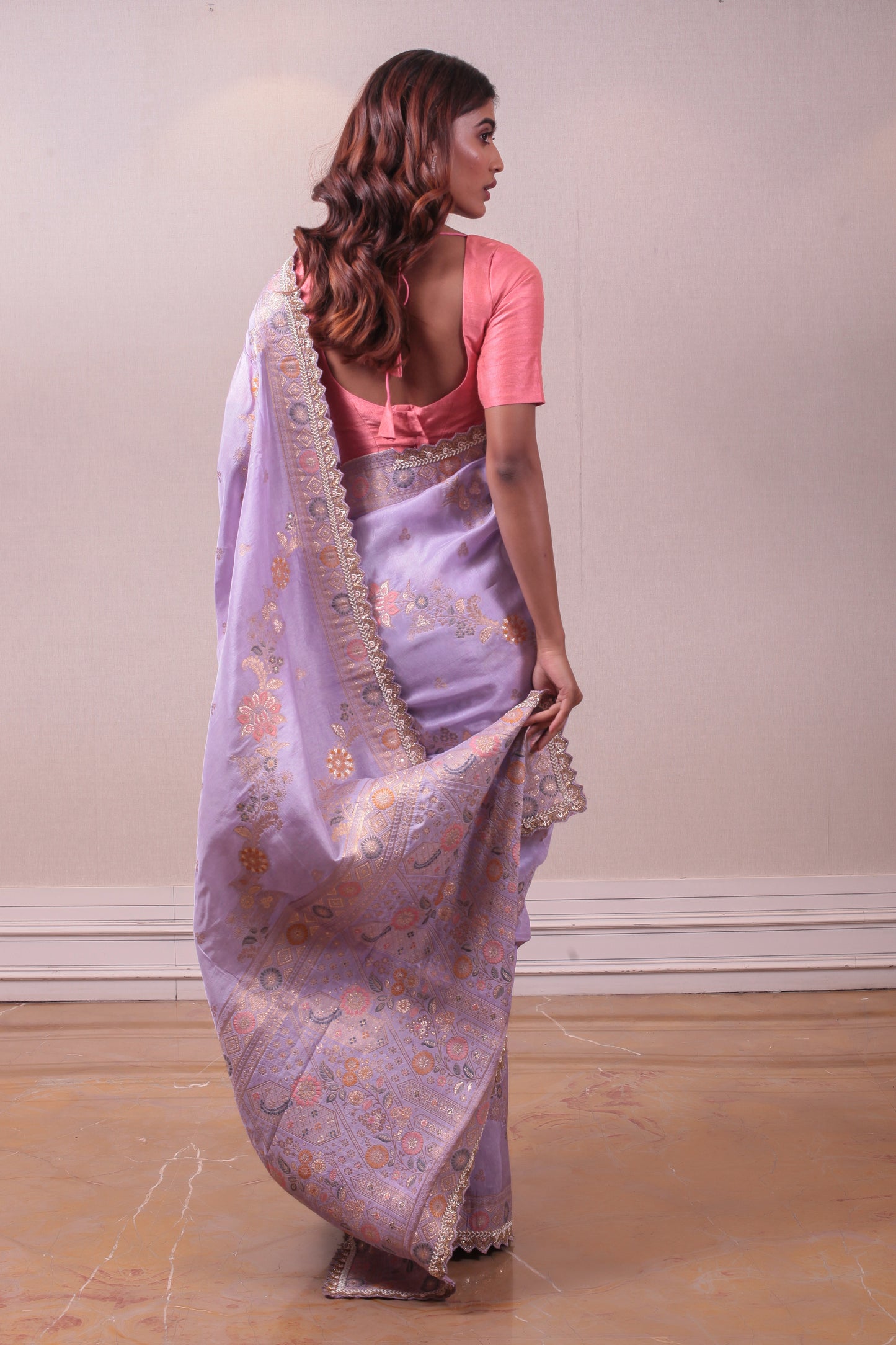 Designer Lavender Muslin Saree