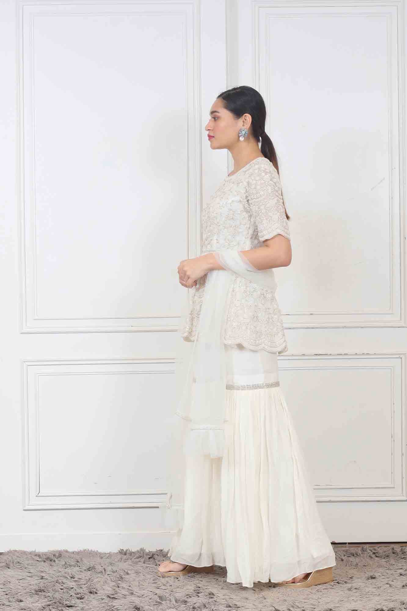 Party wear Sharara set in white color at online simaaya