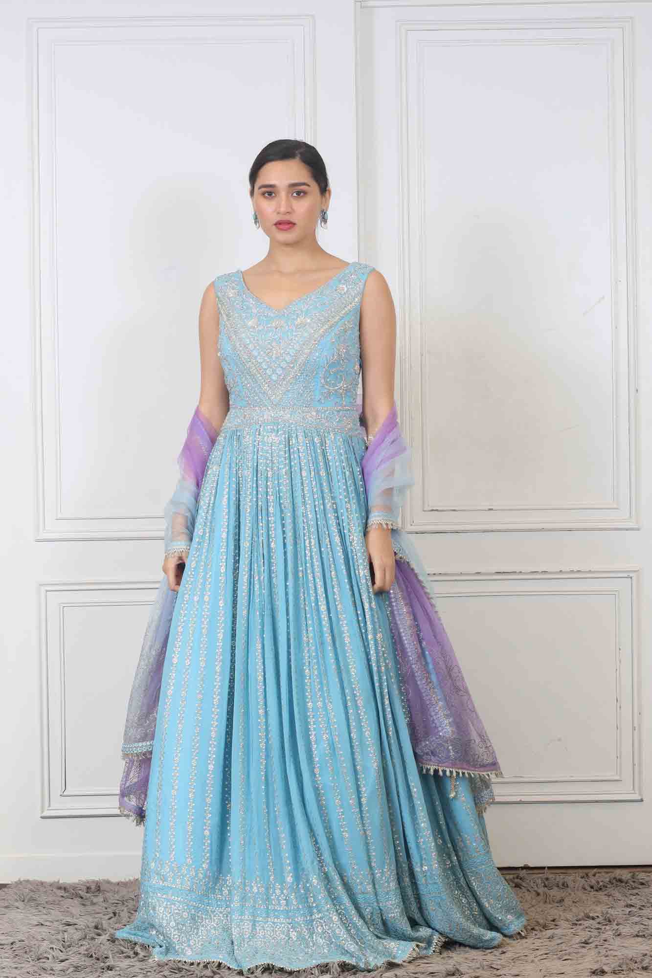 Party wear Casul Gown in Sky Blue color at online Simaaya