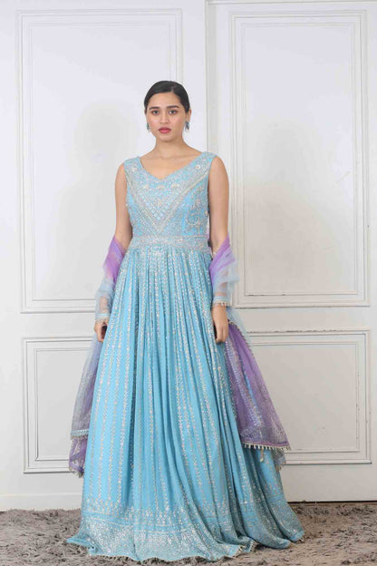 Party wear Casul Gown in Sky Blue color at online Simaaya