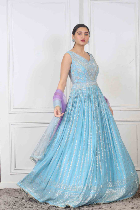 Party wear Casul Gown in Sky Blue color at online Simaaya