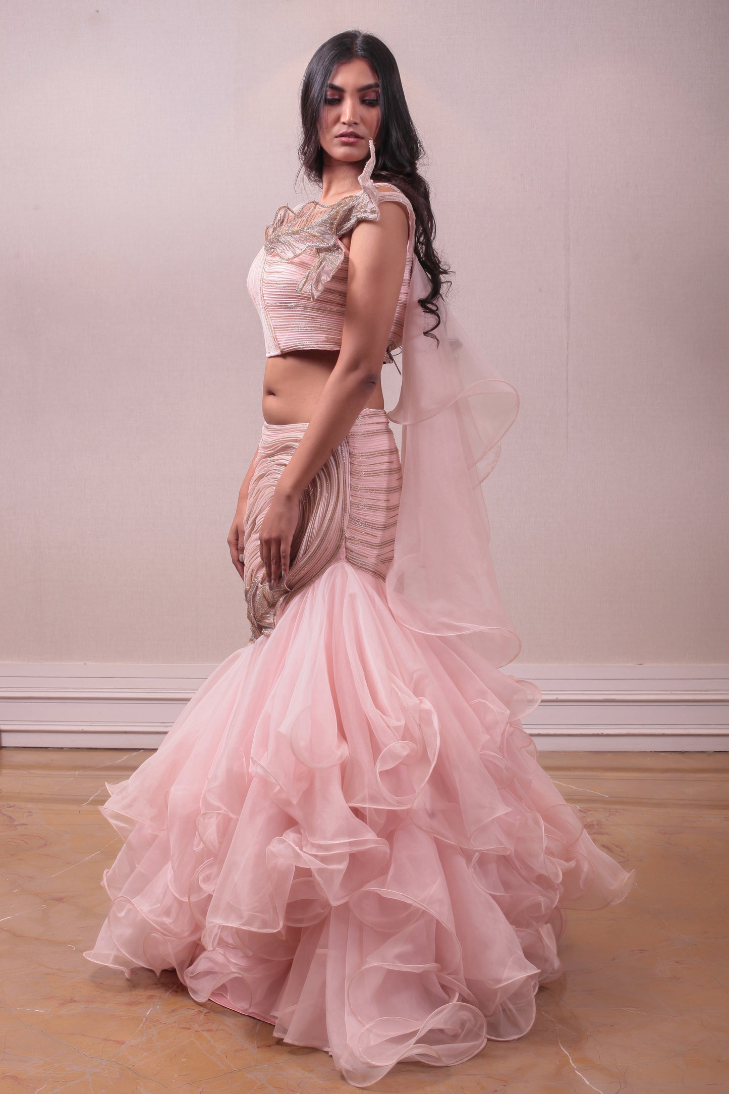 Modern Designer Silhouette's Rosy Pink Ruffled Lehenga