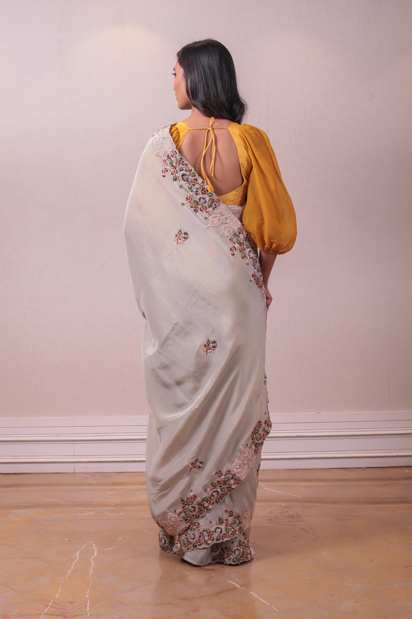 Designer Beige Dola Silk saree