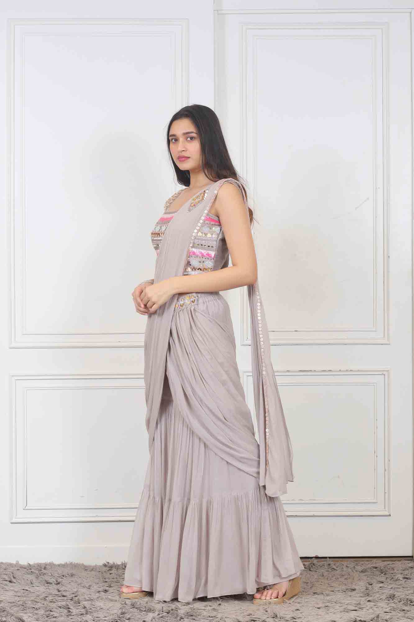 Party wear casual Plazzoo set in Grey color at online Simaaya