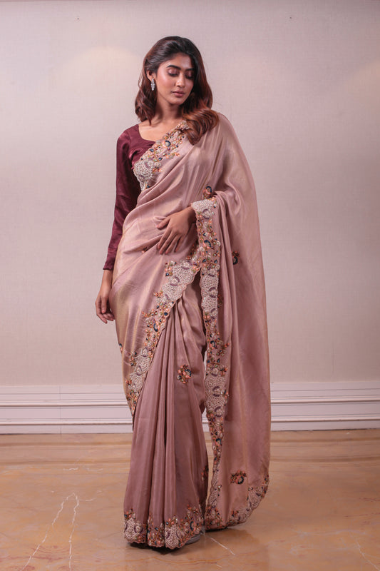 Designer Light Mauv Silk Embedded Saree