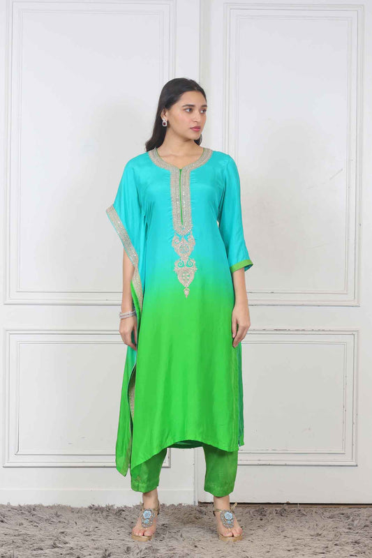 Party wear Kaftan Style Kurti in Green color at online Simaaya