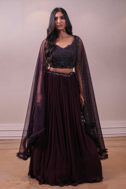 Designer Maroon Chiffon Lehenga Net Dupatta