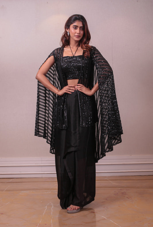 Designer Black Chiffon Georgette Cape Co-ords set