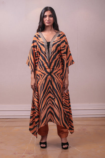 Designer Orange Black Crepe Kaftan Pant