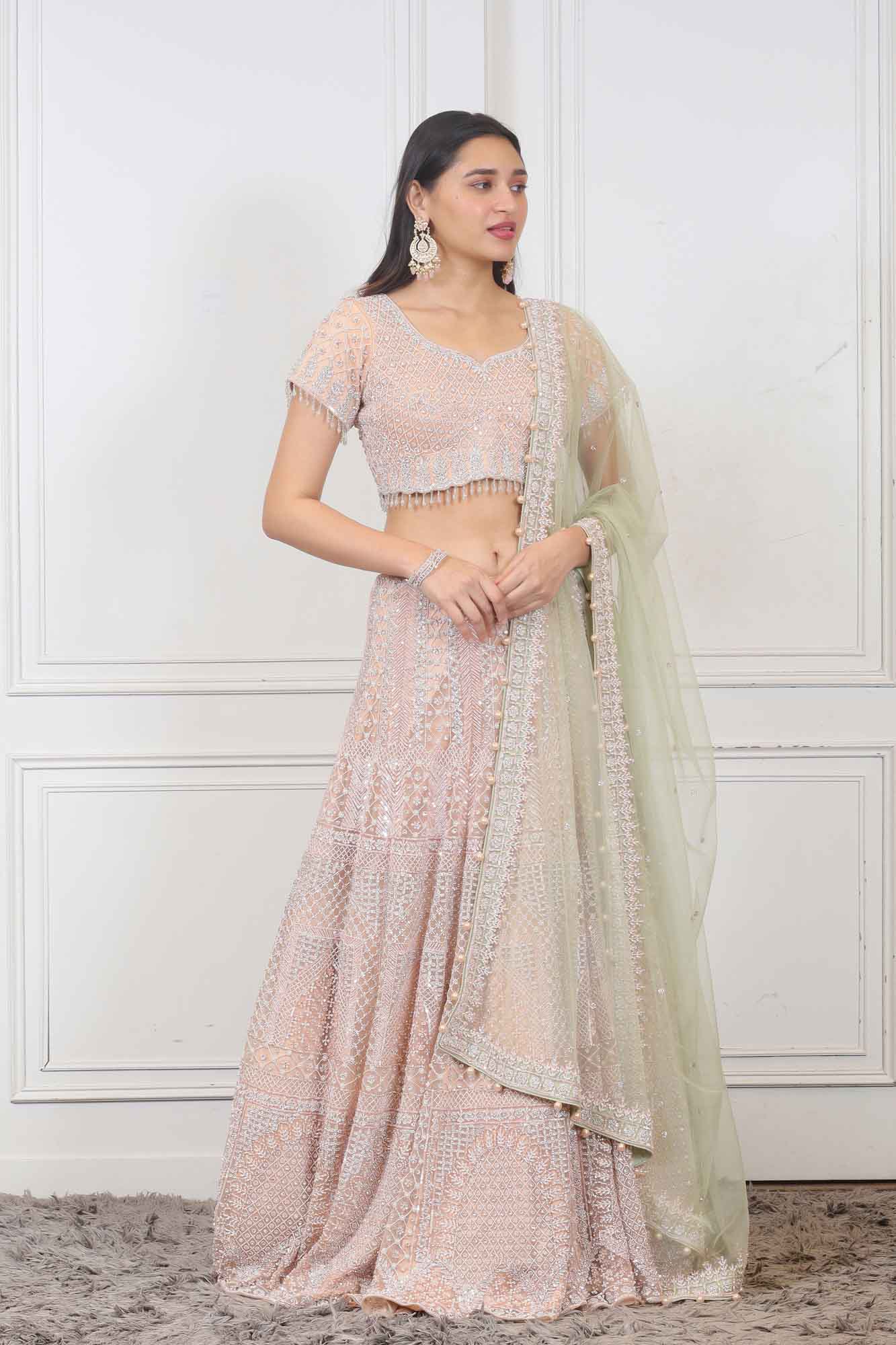 Wedding Lehenga in Light Peach  color at online Simaaya