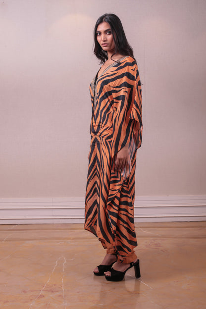 Designer Orange Black Crepe Kaftan Pant