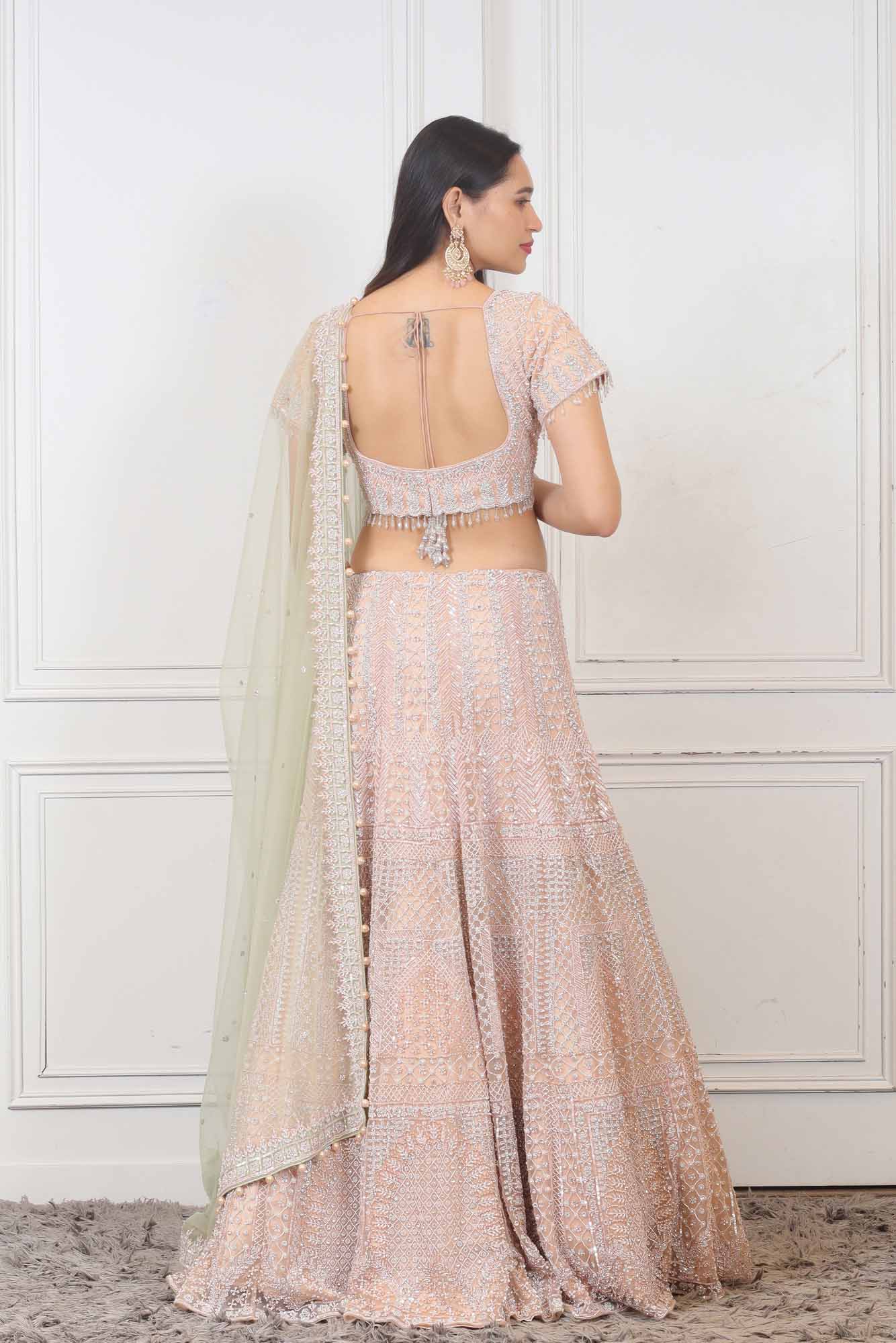 Wedding Lehenga in Light Peach  color at online Simaaya