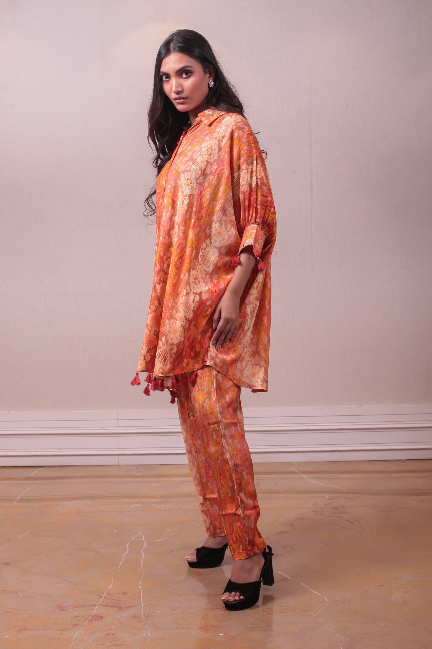 Designer Orange Art Silk Kurti Tunic Set