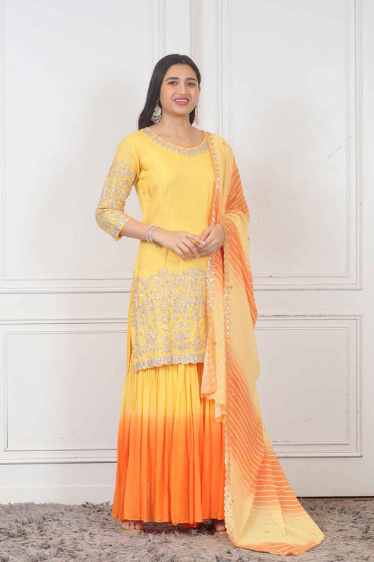 Party wear Sharara set in Yellow color at online simaaya